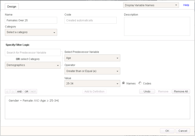 Filter User Defined Variables