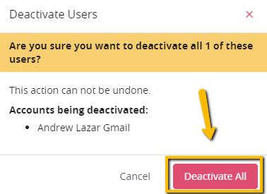 Manage Users Deactivate Users