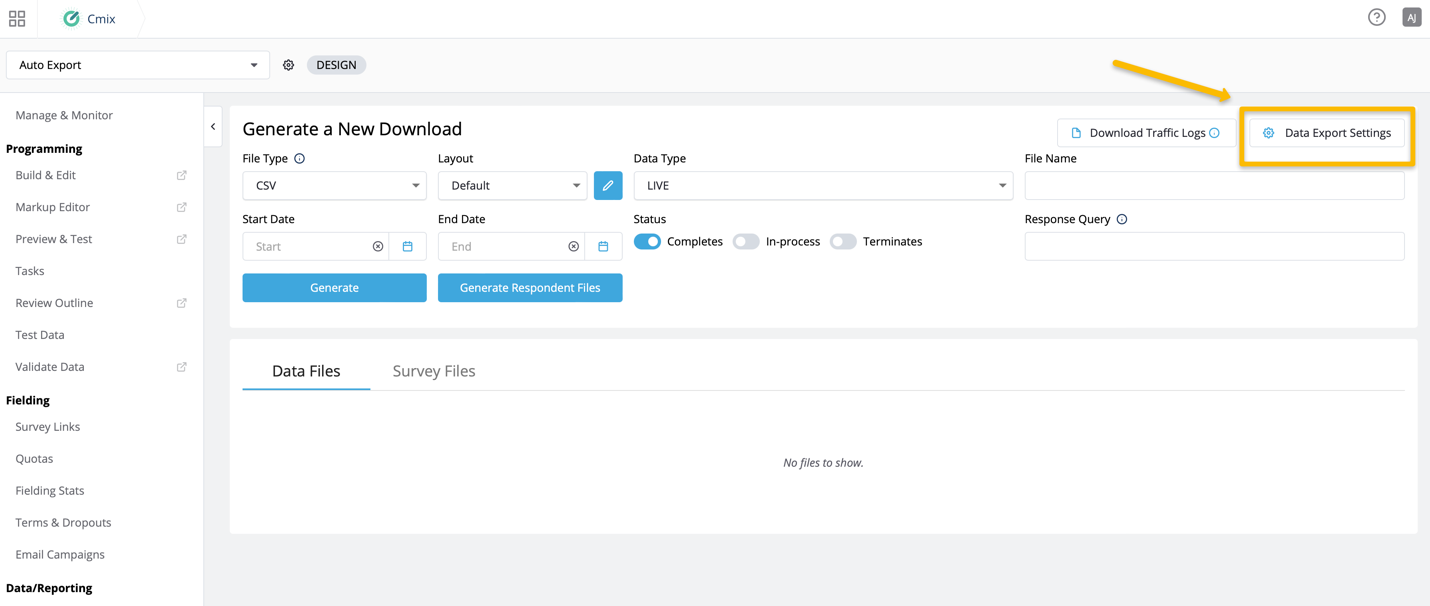 Automatic Data Export Settings