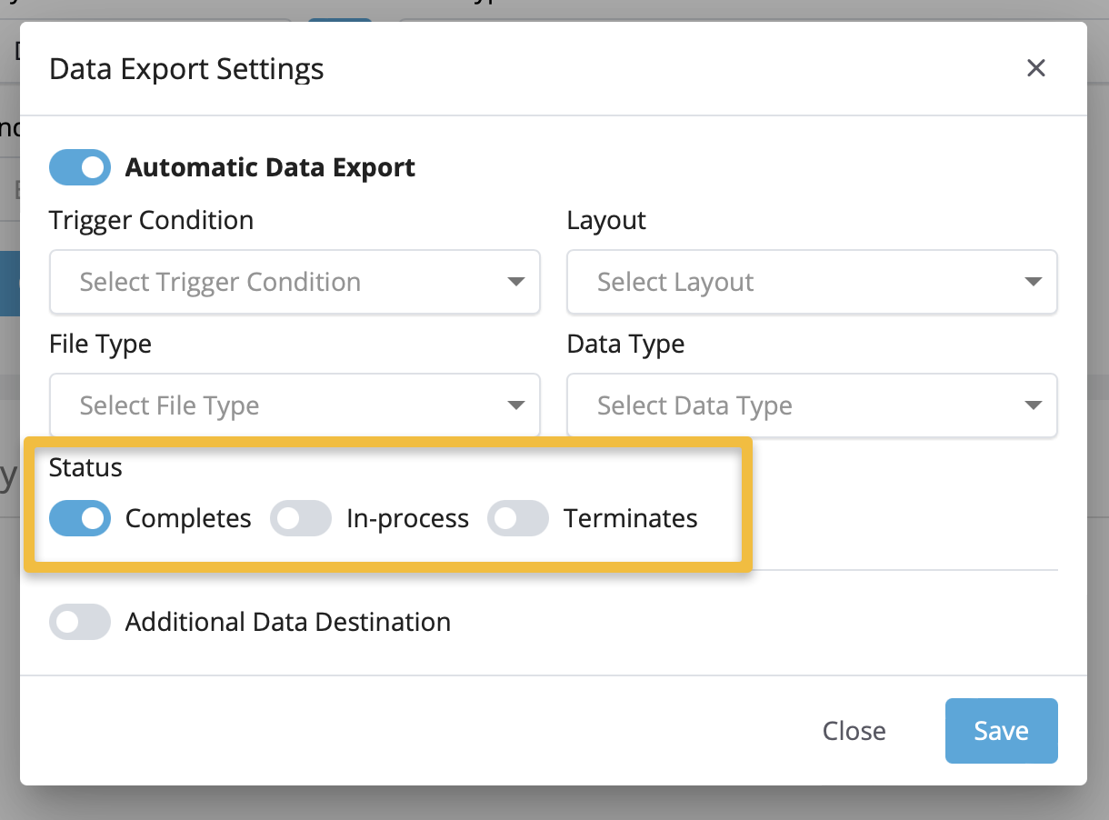 Automatic Data Export Settings