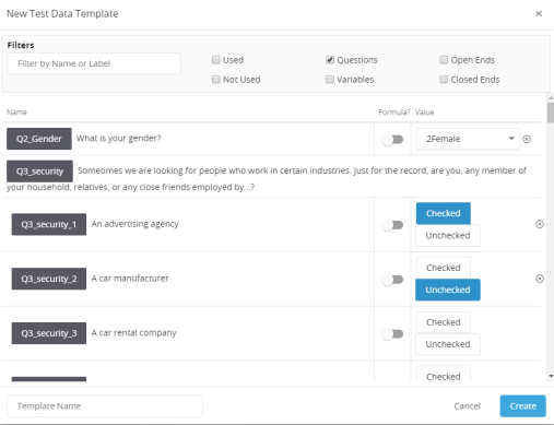 Creating a Test Data Template