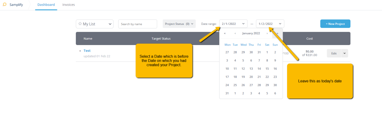 Why is my project not showing up on the Dashboard list?